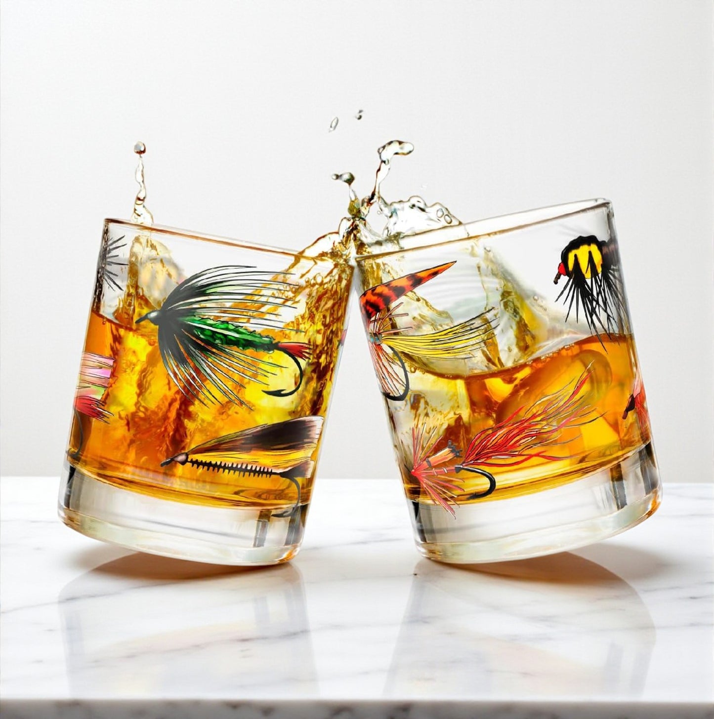 Fly Fishing 10oz Double Old Fashioned Whiskey Glass Set - 2pc