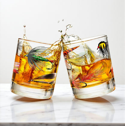 Fly Fishing 10oz Double Old Fashioned Whiskey Glass Set - 2pc