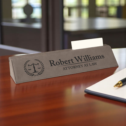Lawyer Personalized Leather Name Plate with Business Card Holder