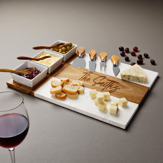 Signature Engraved Wood and Marble Appetizer Serving Platter