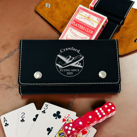 Aviator Pilot Personalized Leather Travel Case with Playing Cards and Dice Set