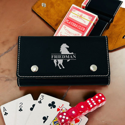 Equestrian Horse Personalized Leather Travel Case with Playing Cards and Dice Set