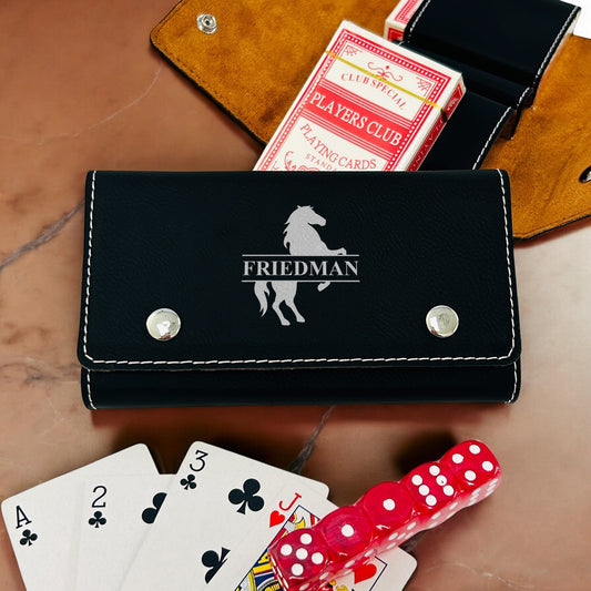 Equestrian Horse Personalized Leather Travel Case with Playing Cards and Dice Set