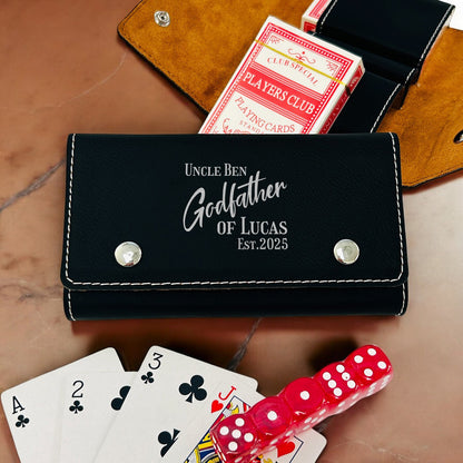 Godfather Padrino Personalized Leather Travel Case with Playing Cards and Dice Set