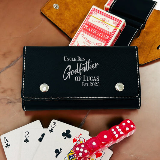 Godfather Padrino Personalized Leather Travel Case with Playing Cards and Dice Set