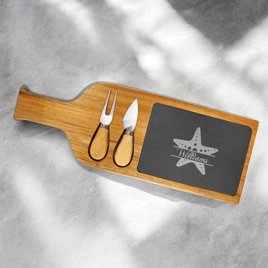 Starfish Personalized Slate & Wood Paddle Cheese Board