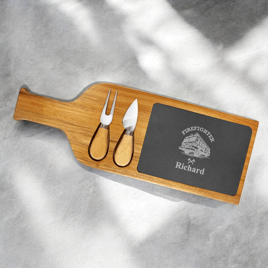 Firefighter Personalized Slate & Wood Paddle Cheese Board