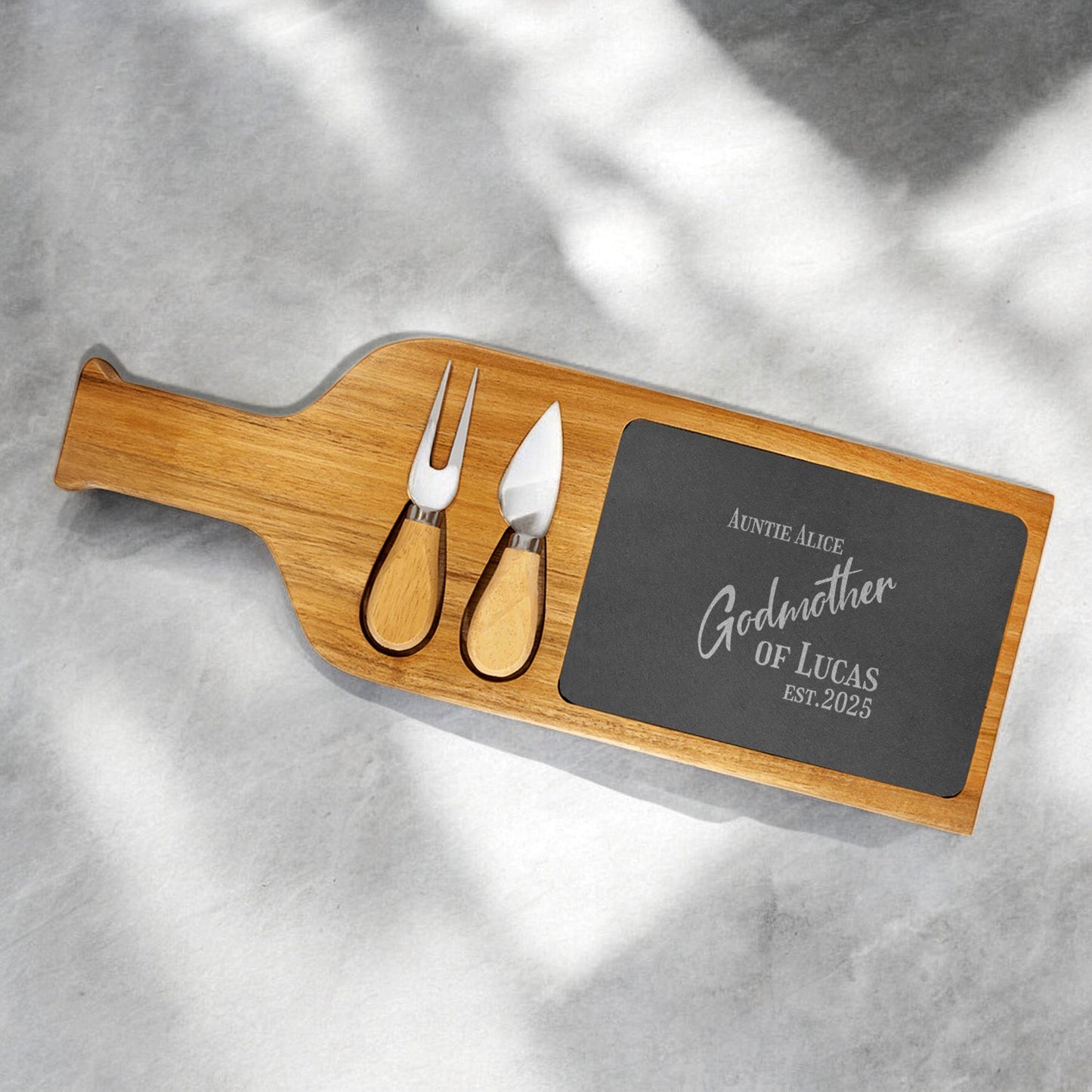 Godmother Personalized Slate & Wood Paddle Cheese Board
