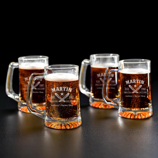 Barber Personalized Beer Mug Glass Set - 4pc
