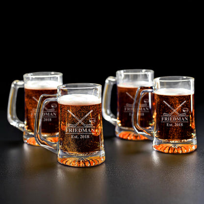 Hockey Personalized Beer Mug Glass Set - 4pc
