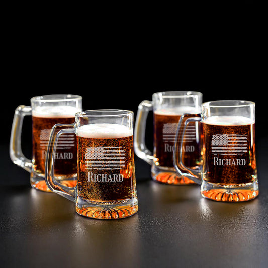 Patriotic Military Personalized Beer Mug Glass Set - 4pc