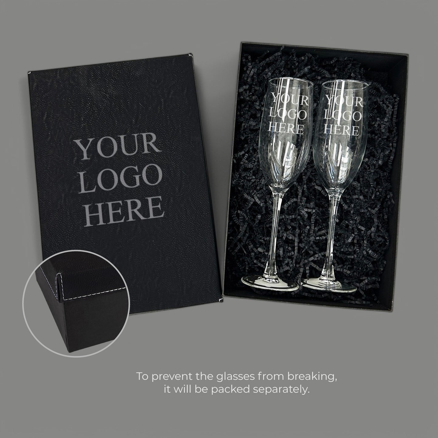 Custom Logo Champagne Flutes with Gift Box Set