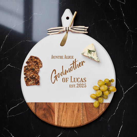 Godmother Personalized Round Charcuterie Board with Spreader