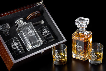 Fleur De Lis Personalized Classic Whiskey Decanter with Glasses Gift Set