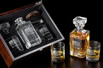 Patriotic Military Personalized Classic Whiskey Decanter with Glasses Gift Set