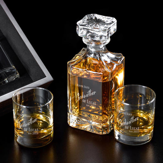 Godmother Personalized Classic Whiskey Decanter with Glasses Gift Set