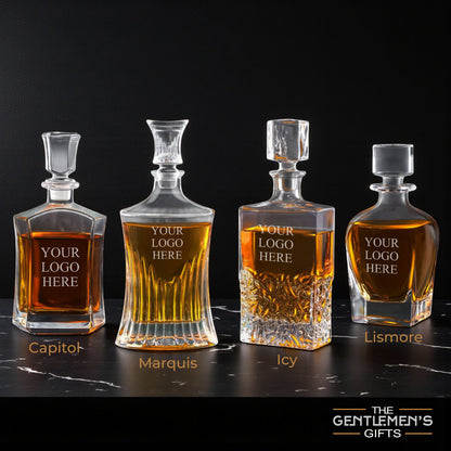 Custom Logo Personalized Whiskey Decanter with Whiskey Rocks Glasses Set - 3pc