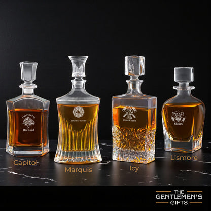 Firefighter Personalized Whiskey Decanter with Whiskey Rocks Glasses Set - 3pc