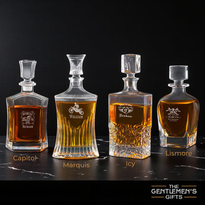 Motorcycle Rider Personalized Whiskey Decanter with Whiskey Rocks Glasses Set - 3pc