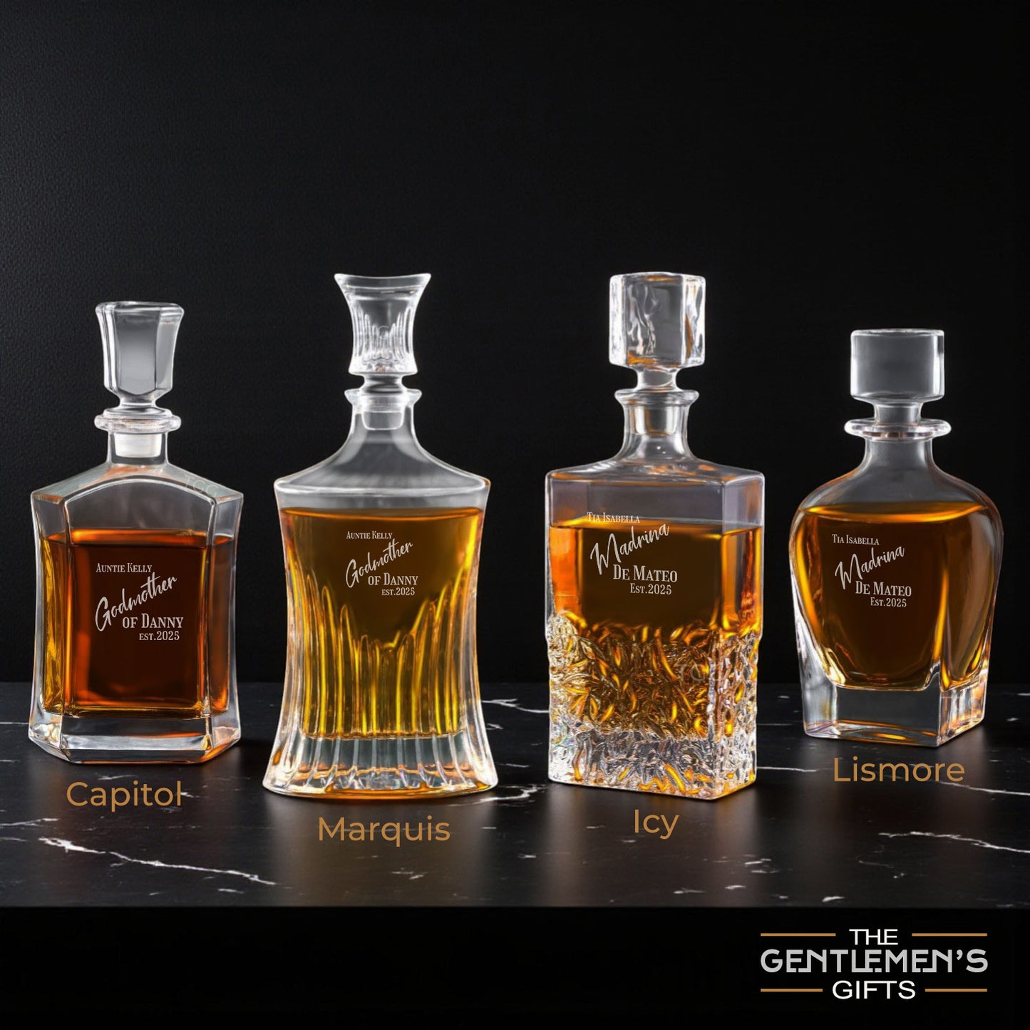Godmother Personalized Whiskey Decanter with Whiskey Rocks Glasses Set - 3pc