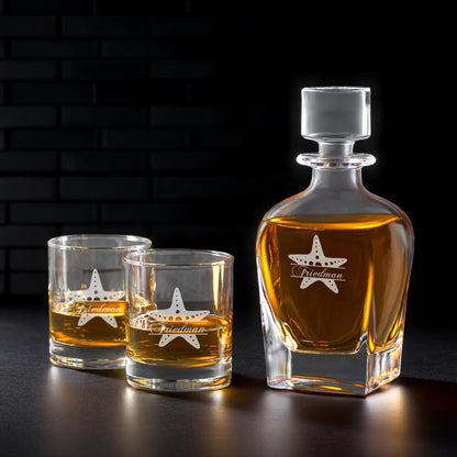 Starfish Personalized Whiskey Decanter with Whiskey Rocks Glasses Set - 3pc
