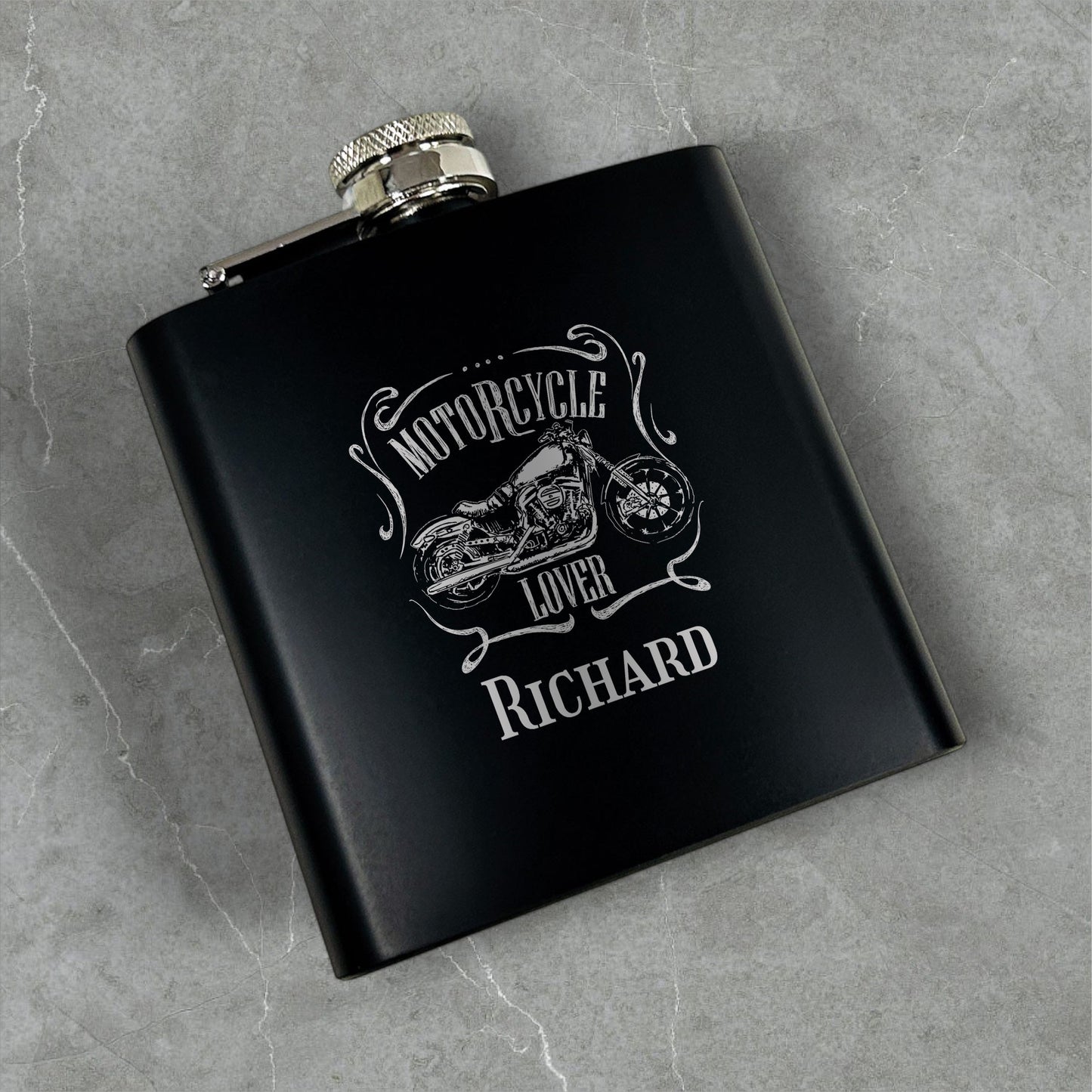 Motorcycle Rider Personalized Metal Flask
