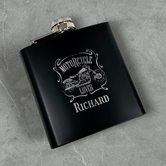 Motorcycle Rider Personalized Metal Flask
