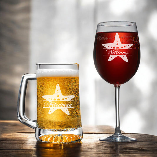 Starfish Personalized Beer Mug and Wine Glass Gift Set
