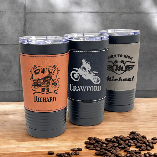 Motorcycle Rider Personalized Black 20 oz Leather Tumbler