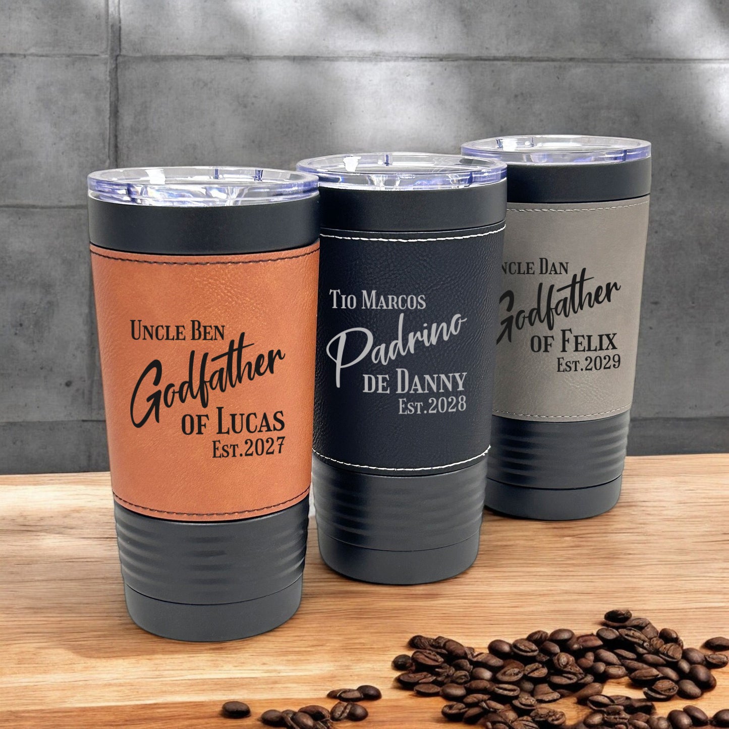 Godfather Padrino Personalized Black 20 oz Leather Tumbler