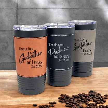 Godfather Padrino Personalized Black 20 oz Leather Tumbler