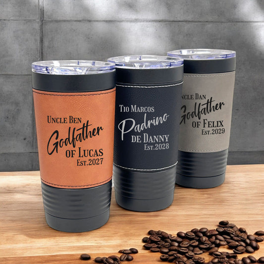 Godfather Padrino Personalized Black 20 oz Leather Tumbler
