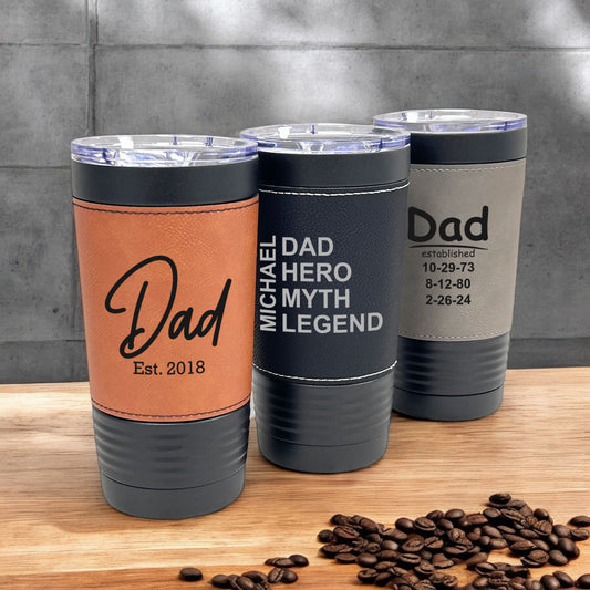 Dad Personalized Black 20 oz Leather Tumbler