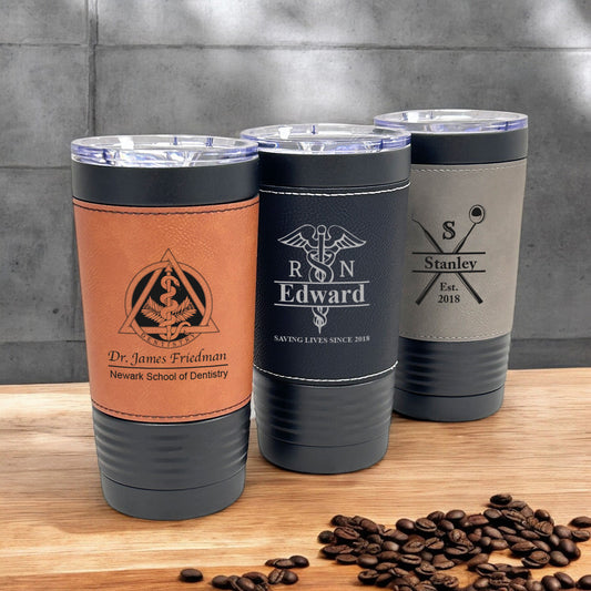Medical Professionals Personalized Black 20 oz Leather Tumbler