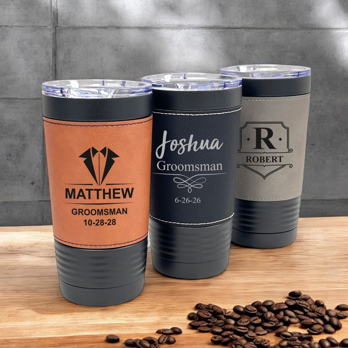 Groomsmen Personalized Black 20 oz Leather Tumbler