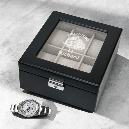 Firefighter Personalized Wooden 6-Slot Watch Box