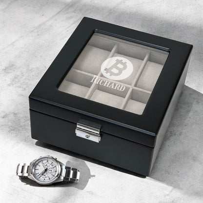 Bitcoin Crypto Personalized Wooden 6-Slot Watch Box