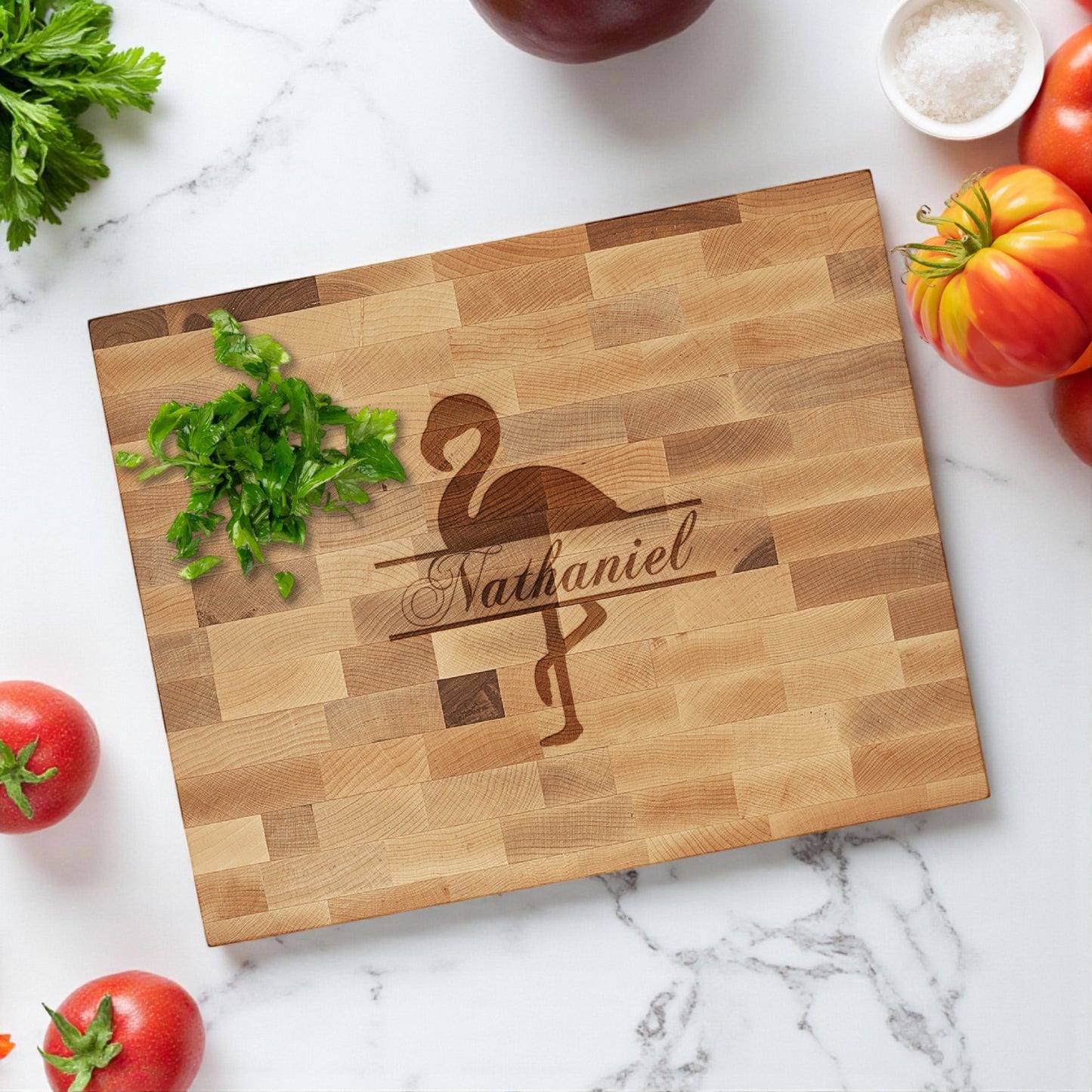 Flamingo Personalized Butcher Block Cutting Board