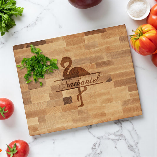 Flamingo Personalized Butcher Block Cutting Board