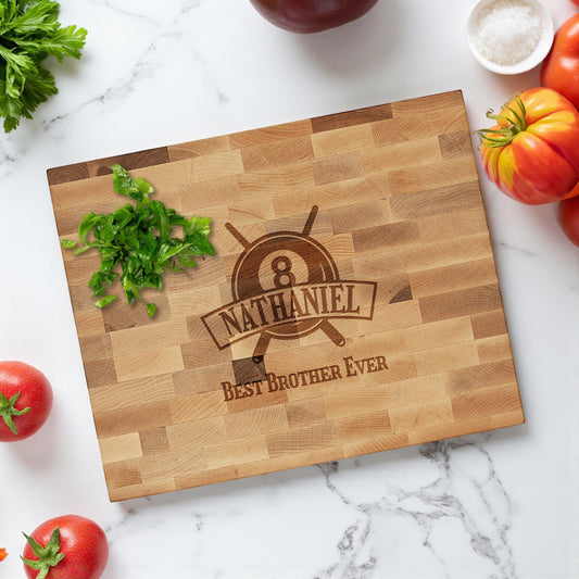 Pool Billiard Eight-Ball Personalized Butcher Block Cutting Board