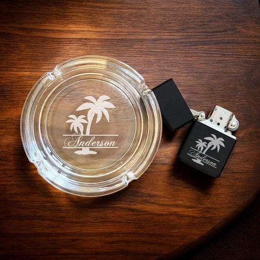 Palm Tree Personalized Cigarette Ashtray and Lighter