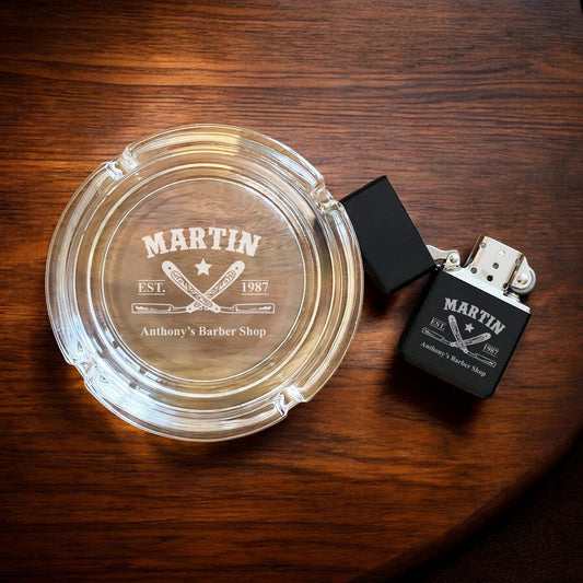 Barber Personalized Cigarette Ashtray and Lighter