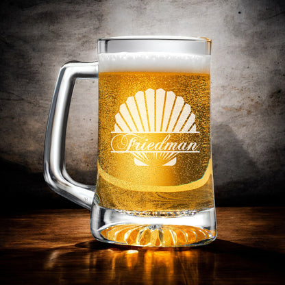 Seashell Personalized Beer Mug and Beer Pint Glass Set