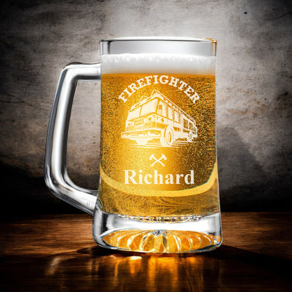 Firefighter Personalized Beer Mug and Wine Glass Gift Set