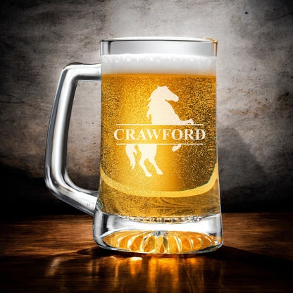 Equestrian Horse Personalized Beer Mug and Wine Glass Gift Set