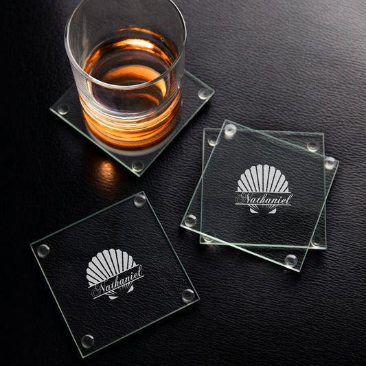Seashell Personalized Glass Coasters, Set of 4