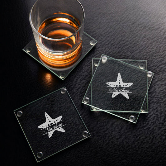 Starfish Personalized Glass Coasters, Set of 4