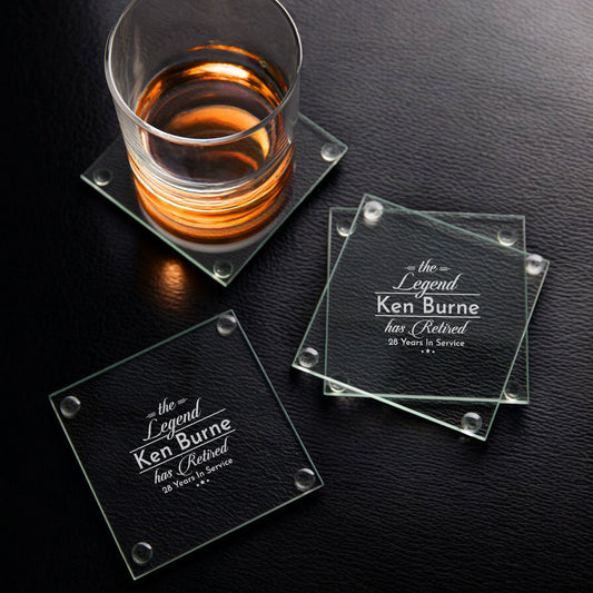 The Legend Has Retired Personalized Glass Coasters, Set of 4
