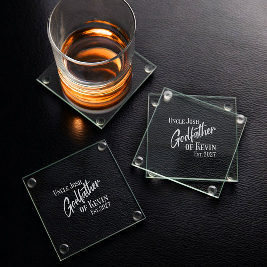 Godfather Padrino Personalized Glass Coasters, Set of 4