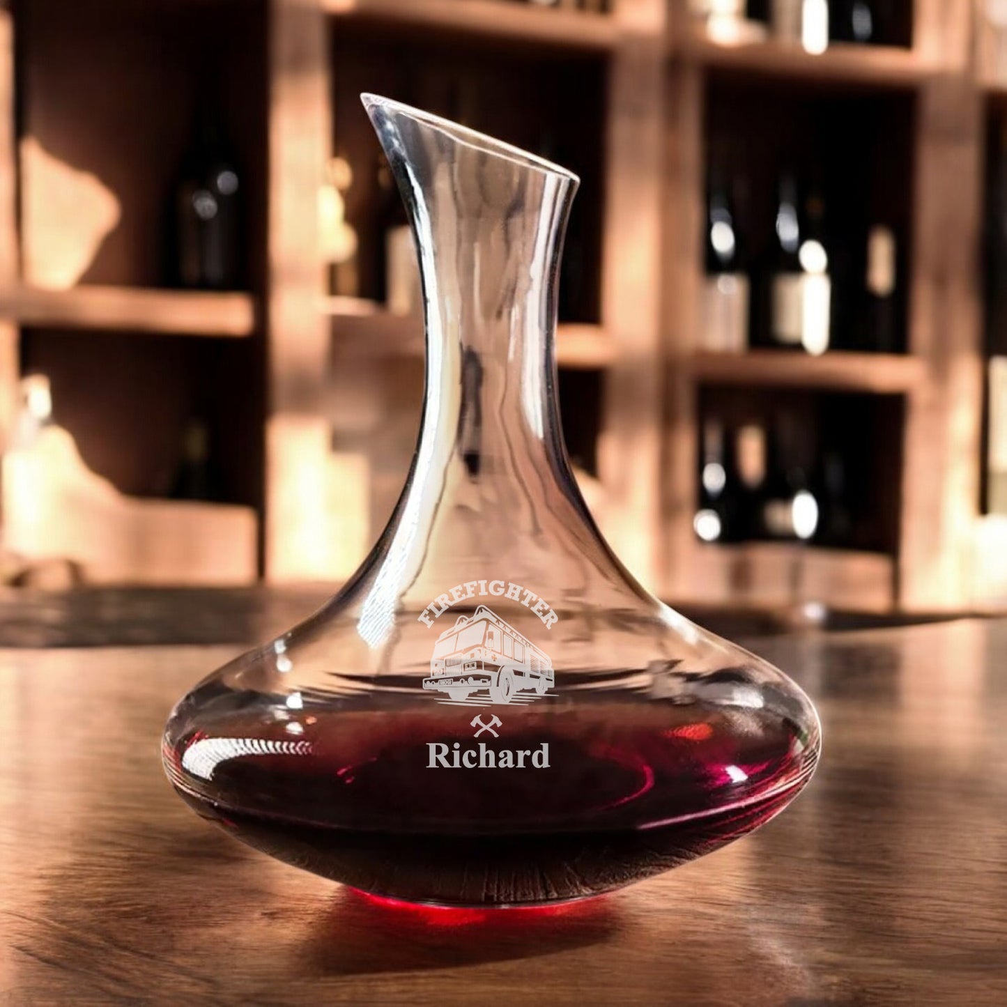 Firefighter Personalized Wine Decanter with Stemless Wine Glass Set